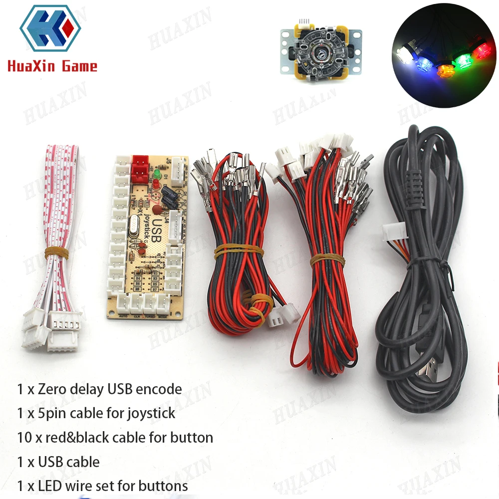 Zero Delay Arcade Game Kit, USB Encoder, Joystick, Push Buttons Kit for PC MAME, Raspberry Pi, Retropie Projects, 5V, 1 Set