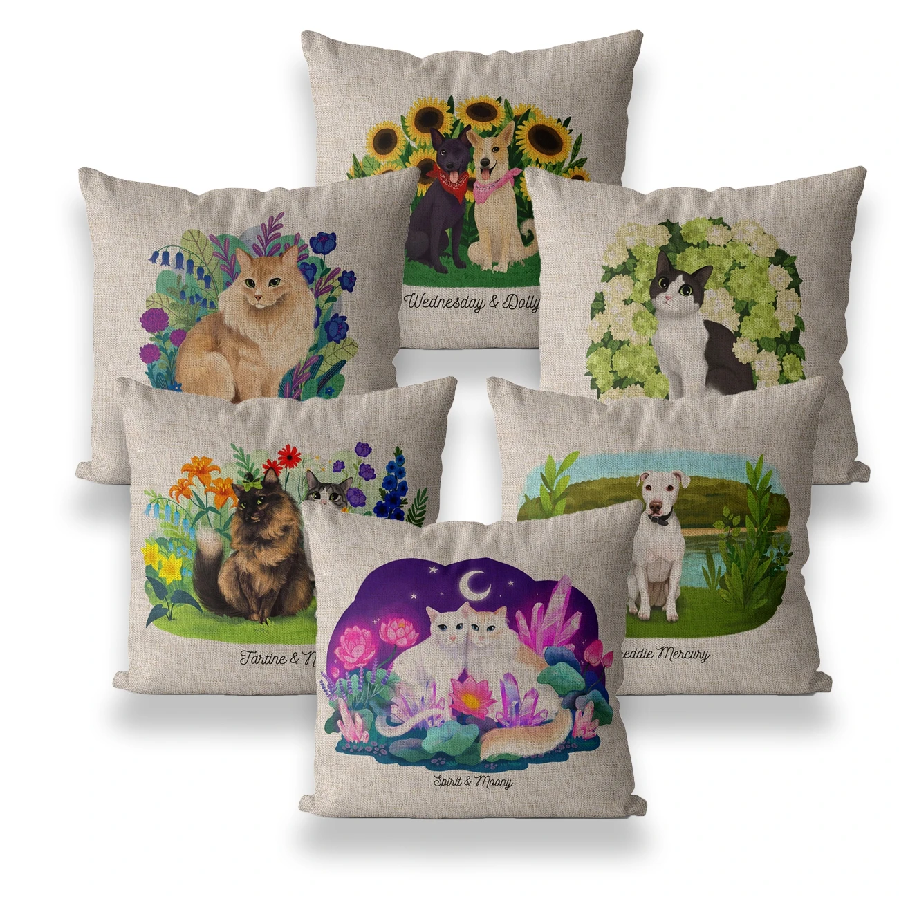 

Cute Animal Pillow Covers for Home Decor, Cat, Dog, Plant, Sunflower Flower Pattern, 45x45, 40x40, Garden, Outdoor Cushion Cover