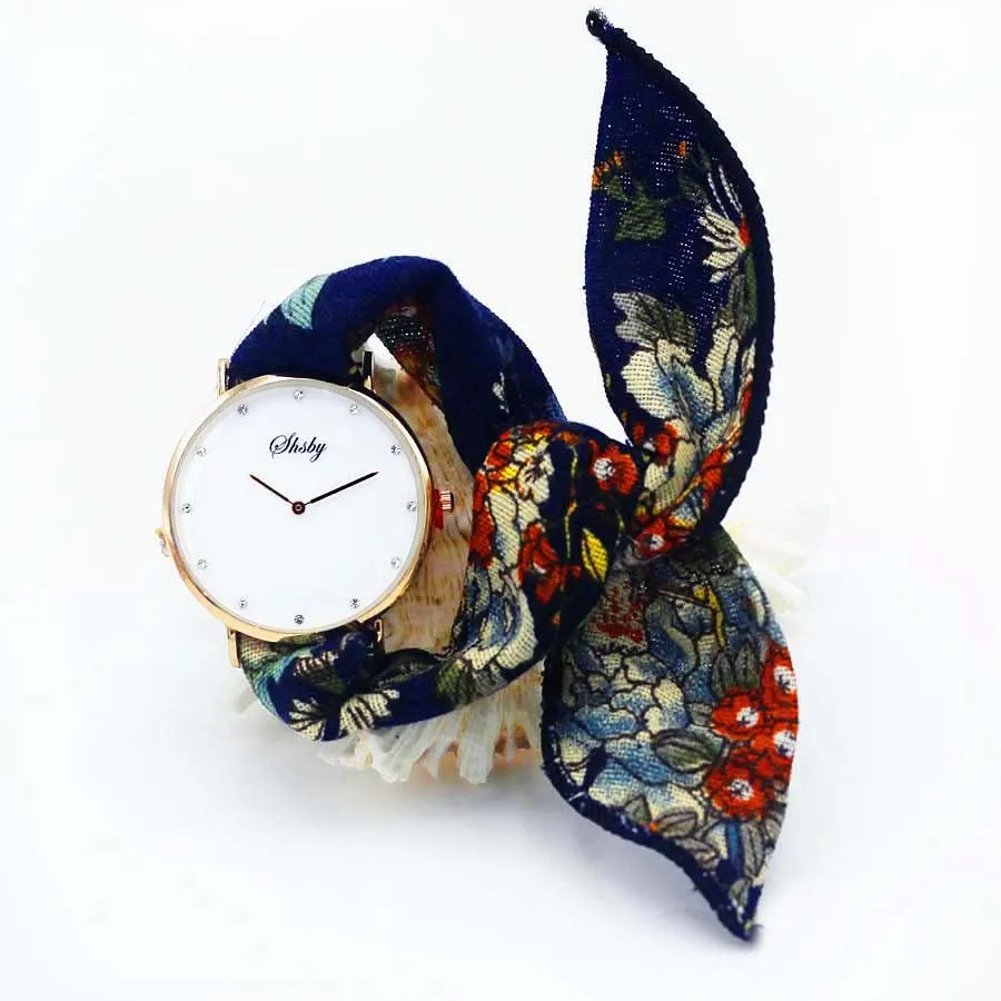 Shsby Brand New Style Ladies Flower Cloth Wristwatch Women Dress Watch Fashion Girl Casual Quartz Bracelet Watches Fabric Clock