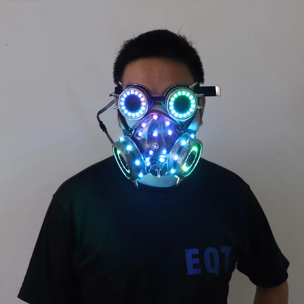 Lunettes Steampunk à éclairage LED polychrome pour hommes et femmes, masques à gaz, cosplay, accessoires de bar, masque anti-buée gothique, brume