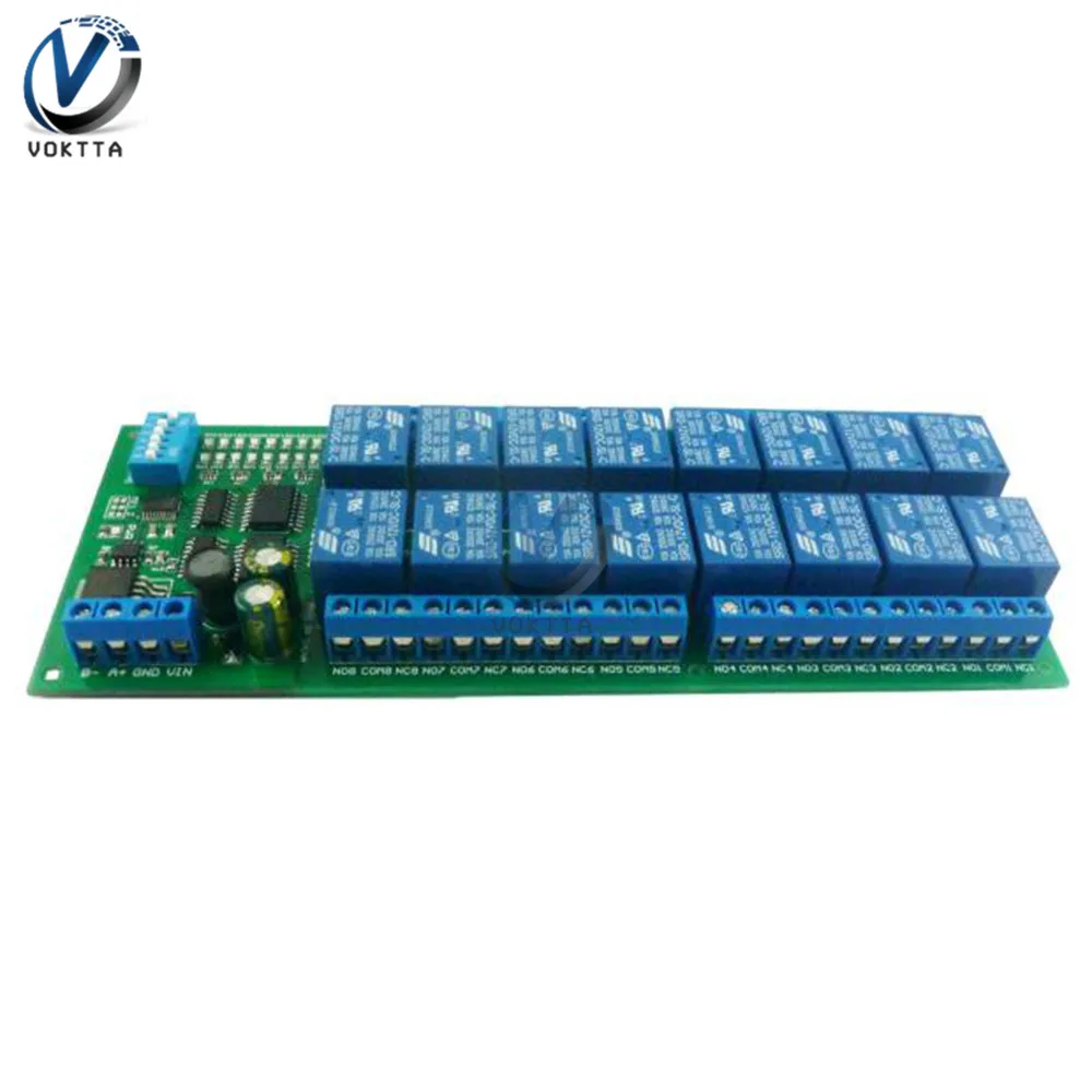 DC 12V 16 Channel RS485 Relay Module Modbus RTU Protocol Remote Control PLC Expansion Board Circuit Board with DIN Rail Box