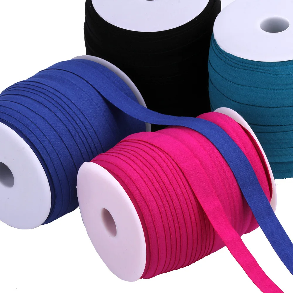 100m*15mm Elastic edging belt Solid Color Shiny Fold Over Elastic FOE Spandex Band Kids Hair Tie Headband Dress Lace Trim Sewing