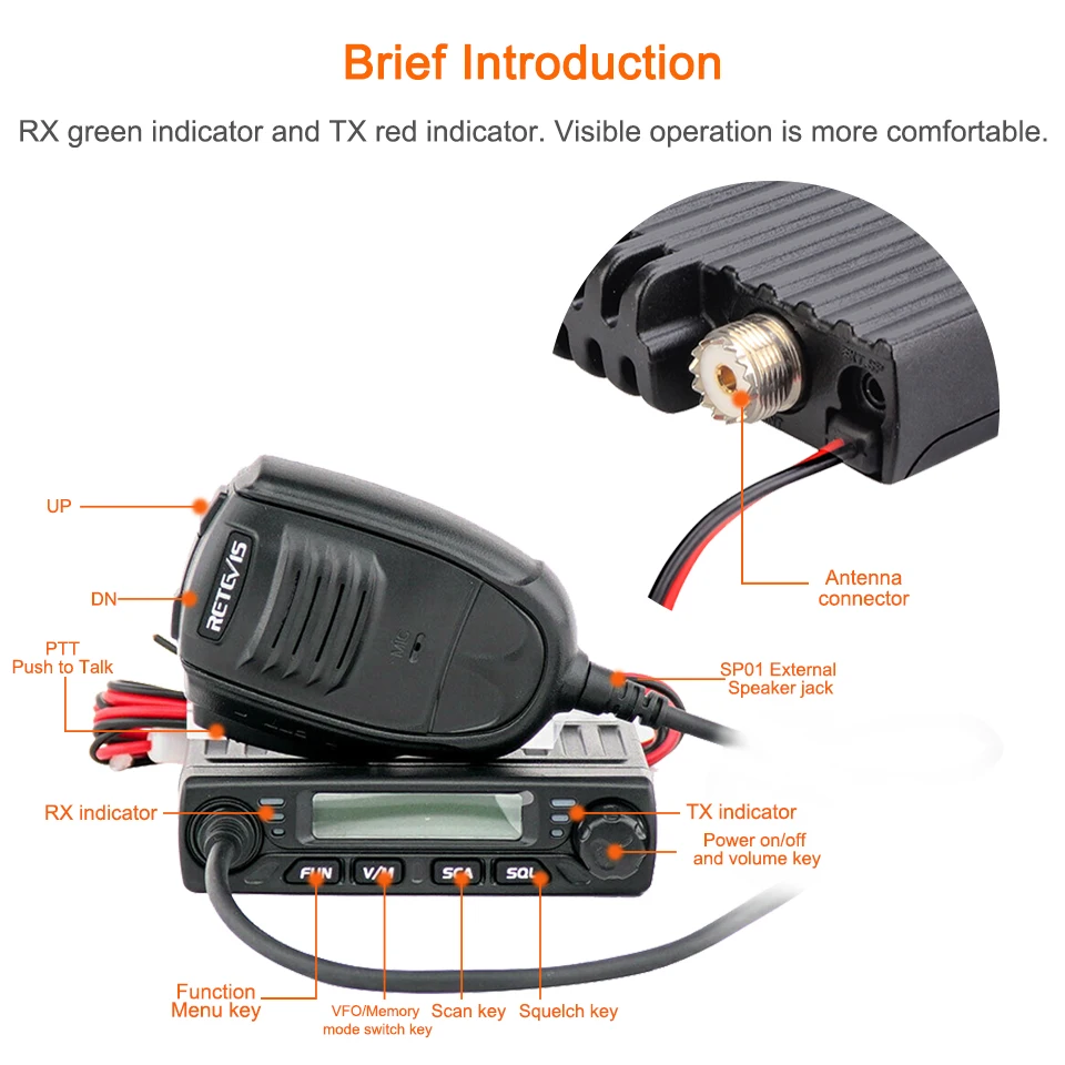 Imagem -05 - Estação de Rádio Walkie Talkie para Carro Retevis Rt98 Vhf ou Uhf 15w Rádio Móvel para Carro Rádio Bidirecional Rádio Amador Transceptor Caminhantes