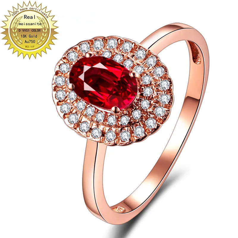 9K gold ring Lab Created 1ct Ruby and Moissanite Diamond Ring With national certificate Ru-014