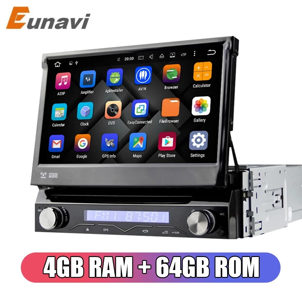 Eunavi 1 Din Android 13 Octe Core Car DVD Player For Universal GPS Navigation Stereo Radio WIFI MP3 Audio USB SWC 4GB 64GB