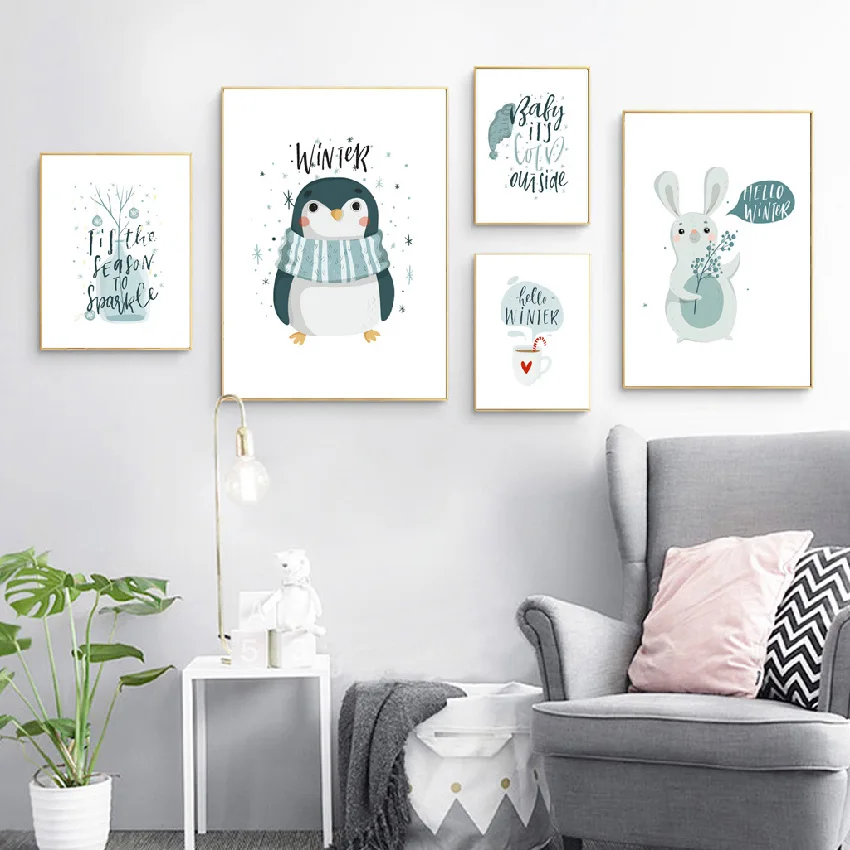 

Modern Cute Animal Penguin Cartoon Poster Print Rabbit Canvas Painting Picture Home Wall Art Graffiti Bedroom Decoration Custom