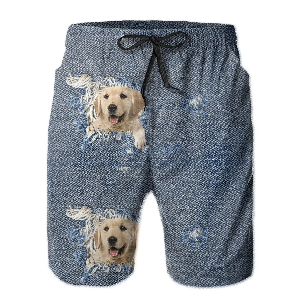 Beach Breathable Quick Dry Funny Novelty R92 Casual Golden Retriever In Denim Hawaii Pants