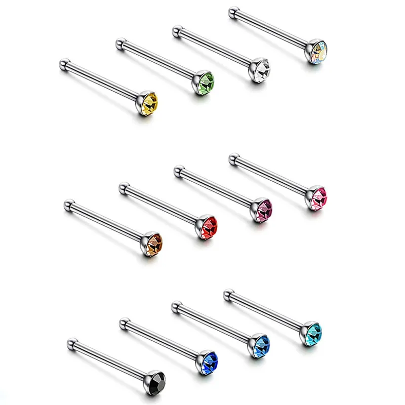 40/60 Piece/Set Stainless Steel L Shape Nose Stud Pack 20G Crystal Straight Stud Nose Ring Set Nose Stud Lot Piercing Nariz Pin
