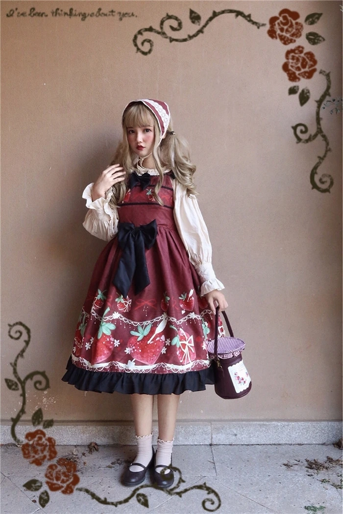 Ensemble robe et chemise princesse du palais lolita douce, rétro, imprimé mignon, taille haute, style victorien, kawaii, gothique, lolita cos loli