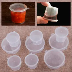 100pcs Disposable Plastic Takeaway Sauce Cup Containers Food Box with Hinged Lids Pigment Paint Box Palette Reusable