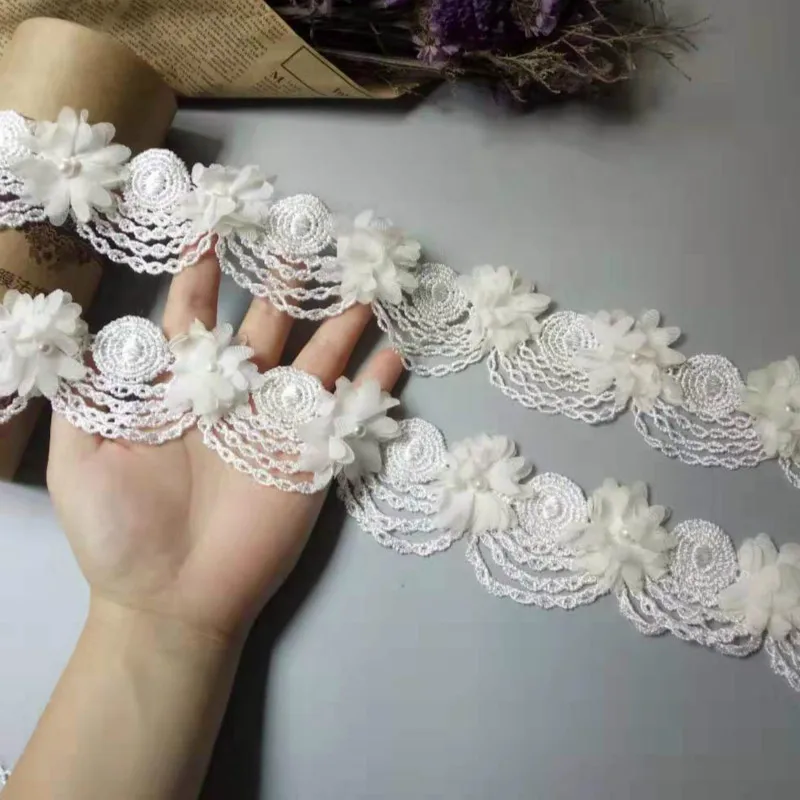 

1 Yard Soluble White Pearl Chiffon Flower Embroidered Fabric Lace Trim Ribbon DIY Sewing Supplies Craft For Costume Decoration