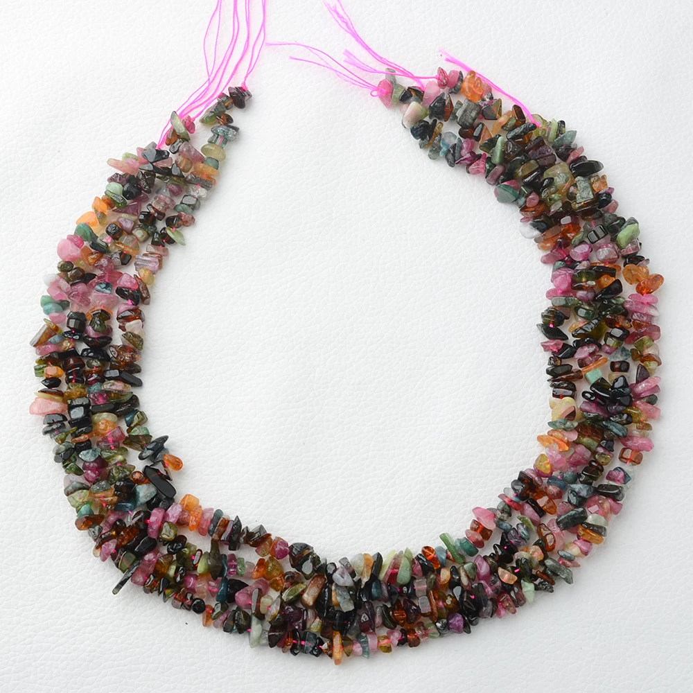 

2 strands Natural multicolour Tourmaline Rough Material Chips Beads 6~8mm