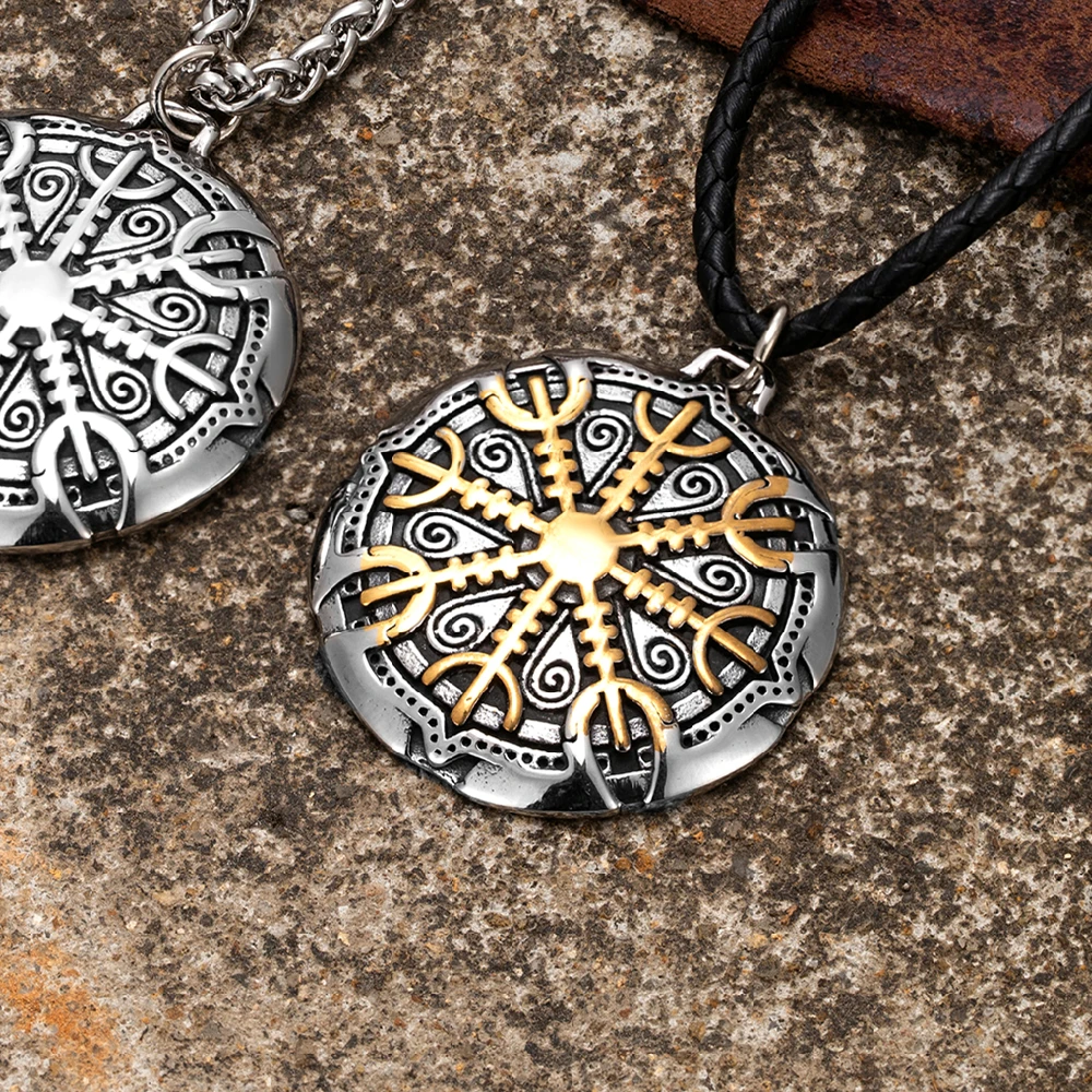 Nordische Runen Vegvisir Kompass-Halskette für Männer, verblasst nie, Edelstahl, Wikinger-Dreizack-Amulett-Anhänger, isländischer Vintage-Schmuck – Detail 12