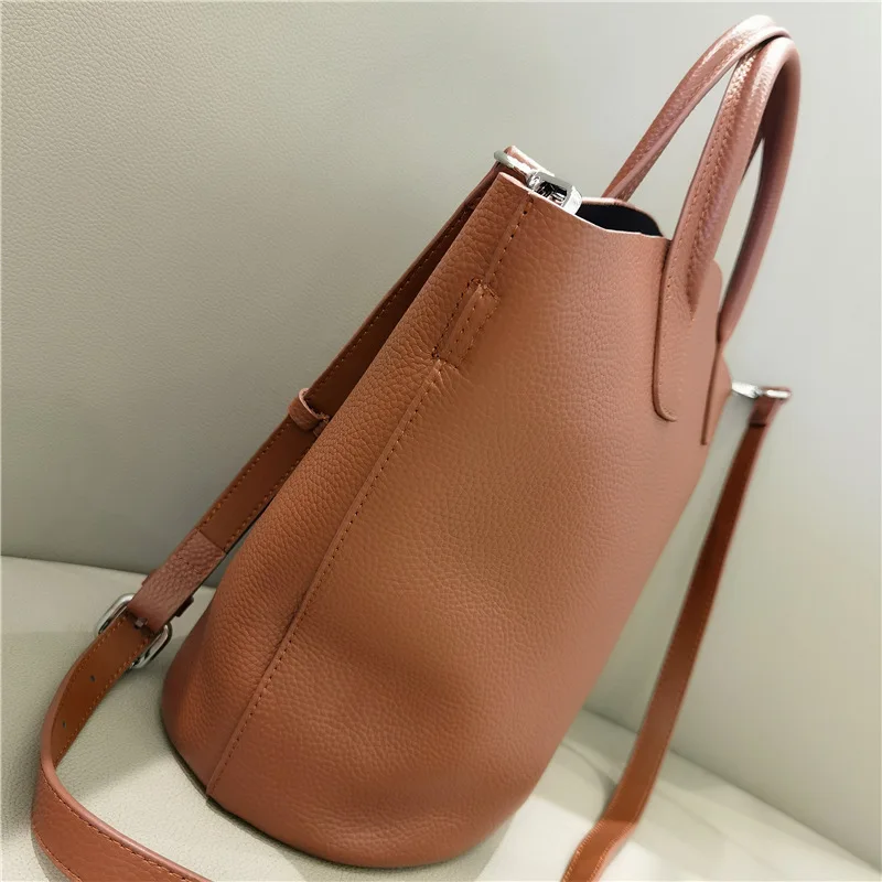 Woman Handbags Fashion Tote Bag 2021 Winter New Genuine Leather Bucket Style Lady Shoulder Bag Luxury Large Women Crossbody Bags