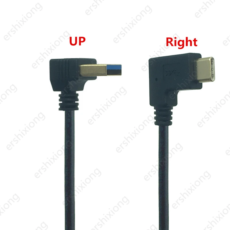 Conector de Cable de carga y sincronización de datos USB, ángulo de 90 grados hacia arriba y abajo, chapado en oro, USB 3,0 macho a USB 3,1 tipo C macho