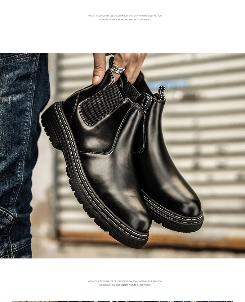 Modne męskie Chelsea Boots skórzane 2021 jesienne zimowe trendy grube podeszwie męskie botki wszystkie mecze Martin buty zimowe buty