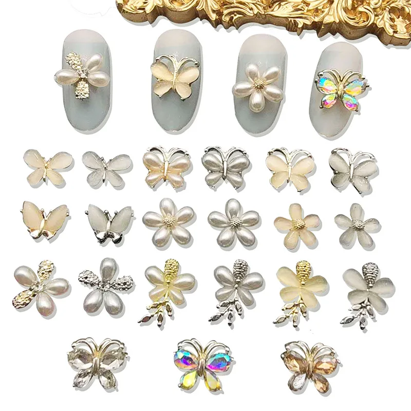 

10Pc Luxury Nail Art Flower Butterfly 3D Charms Cat Eyes Gems Pendant Jewelry Crystal Nail Studs For Acylic Manicure DIY Stones