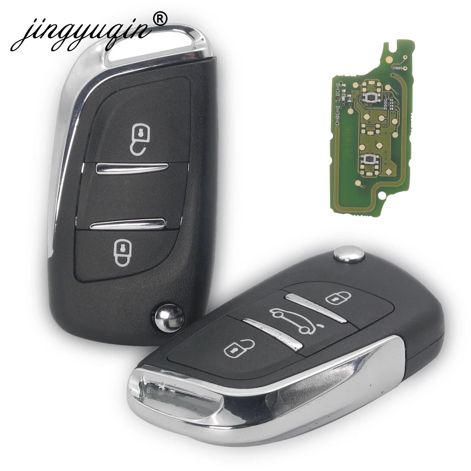 

jingyuqin 5pcs CE0536 2/3 Buttons Modified Flip Folding Car key for Peugeot Partner 307 308 407 408 3008 ASK/FSK 433MHz HU83/VA2