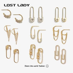 Lost Lady New Fashion Crystal Hoop kolczyki dla kobiet nowość małe Alloy Tassel kolczyki na wtyk Party biżuteria akcesoria prezenty