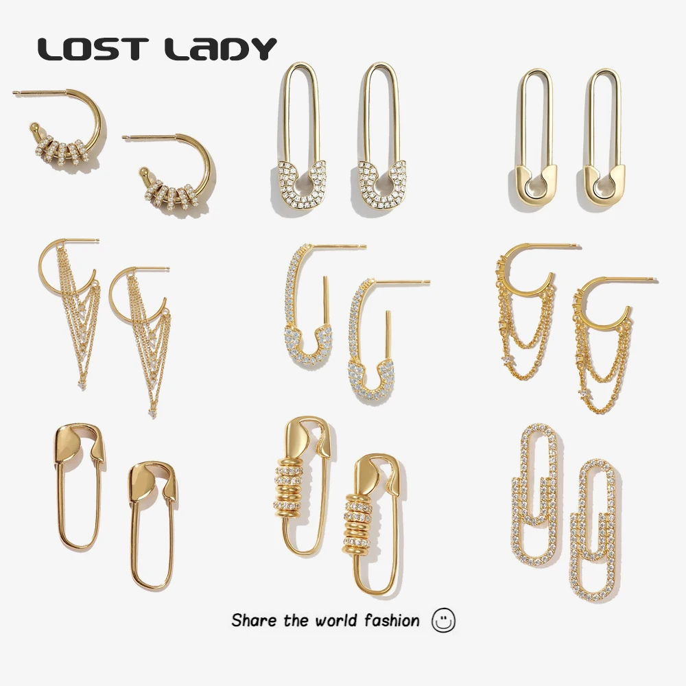 Lost Lady New Fashion Crystal Hoop Earrings For Women Novelty Small Alloy Tassel Pin Earrings Party Jewelry Accessories Gifts