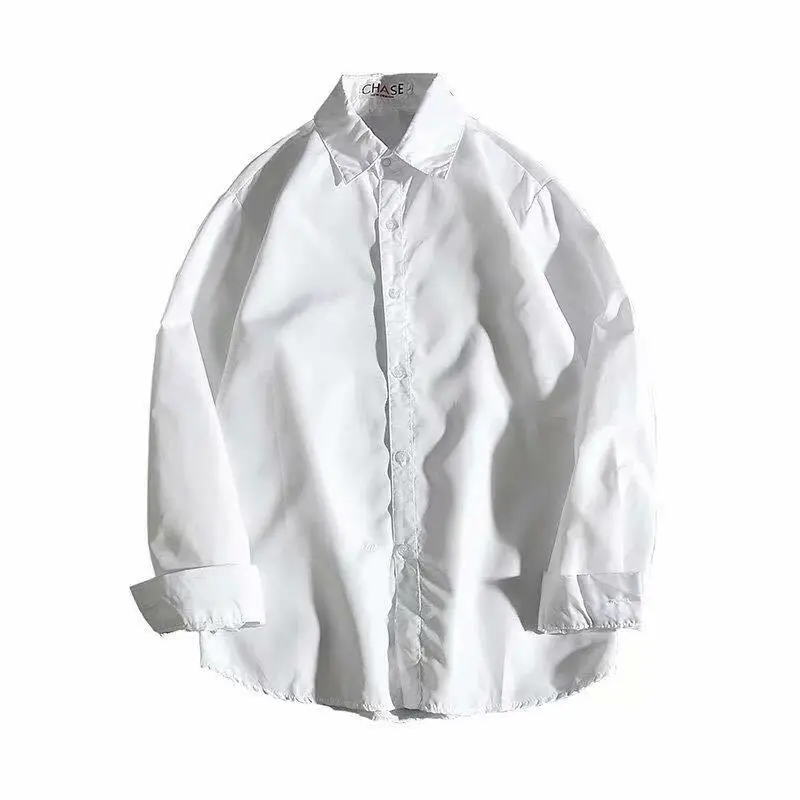 Korean Fashion Four Seasons Ice Silk Men Shirt High Quality Button Long Sleeve Casual Solid Color Loose Men\'s Dress Shirt