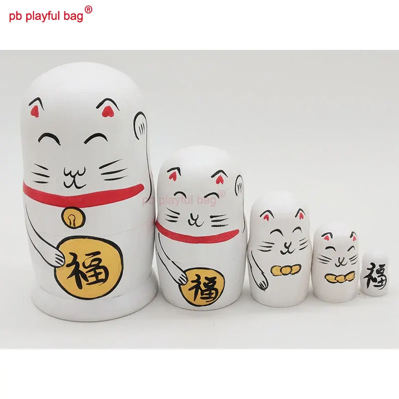 

PB Playful bag Five layer Fortune Cat Montessori Russian Nesting Dolls wooden children's toy set Valentine's Day gift HG36