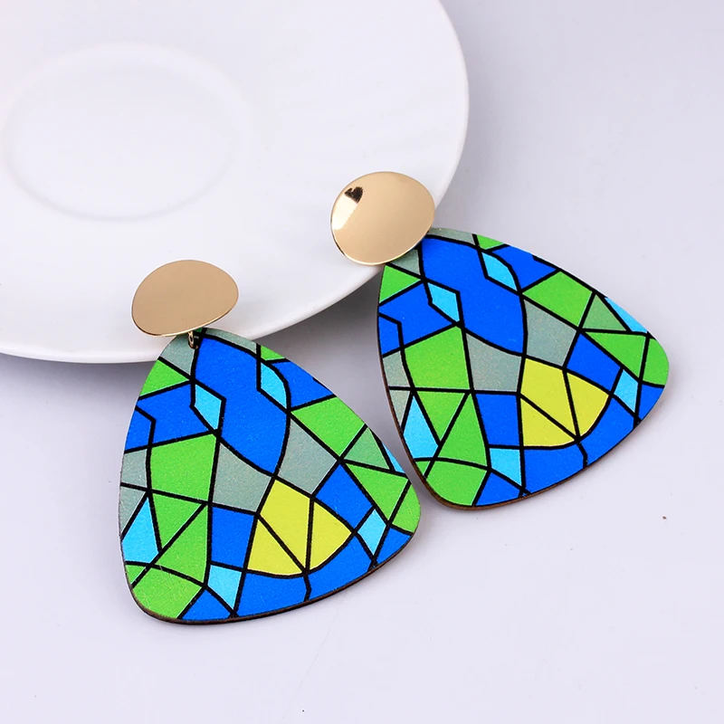 Ethnic Colorful Wooden Earrings Statement Wood Trendy Jewelry Boho Drop Gold Dangle African Earrings For Women Girls 2020 New