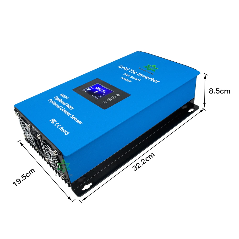 1000W Solar Inverter Grid Tie MPPT MIcro Inversor Battery Discharge Power Mode with Internal Limiter Sensor 24 48 VDC 95-265VAC