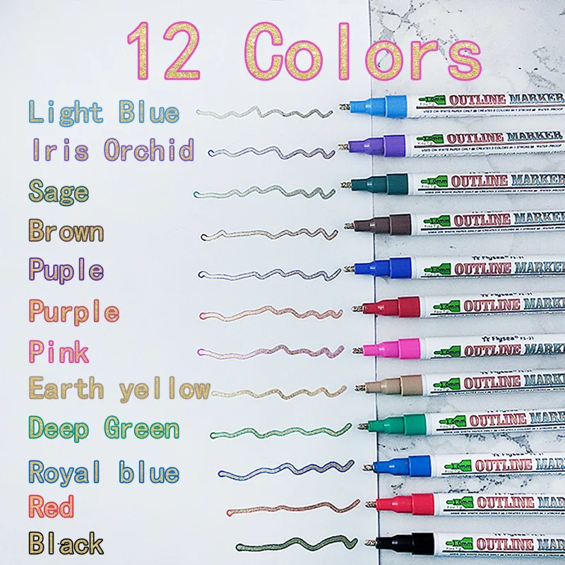 8/12/18/24 farbe doppel linie umriss highlighter student kunst zeichnung marker stift gruß karte poster, kunst zu machen schreibwaren