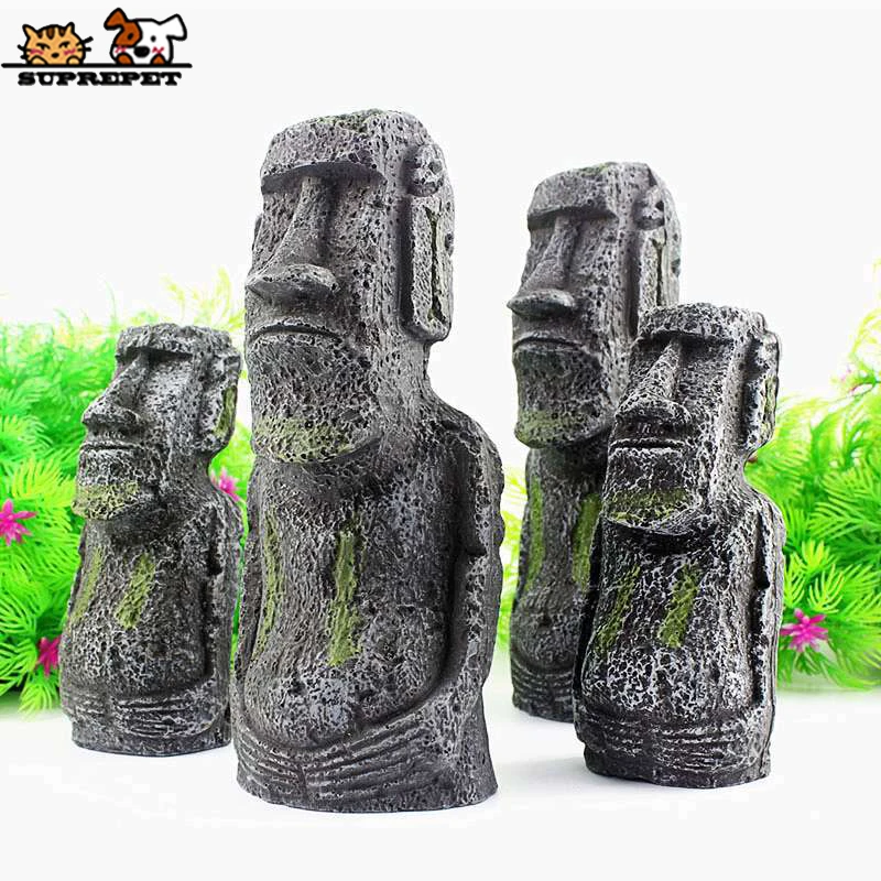 Resina Moai pietra acquario decorazione antica statua di Buddha ornamenti per acquari di corallo accessori per acquari decorativi misterioso