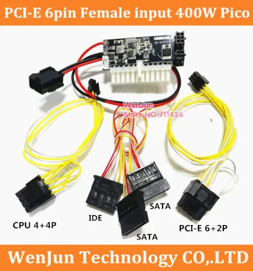 

PCI-E 6pin Female Input DC-ATX-400W Power Supply Module Swithc Pico PSU Mini ITX High DC-ATX 24pin power module ITX Z1