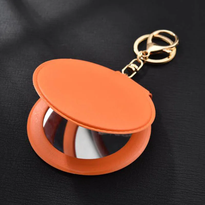 100pcs Keychain Mirror Foldable Makeup Mirror Keychain PU Leather Keyring Purse Pendant Handbag Charm