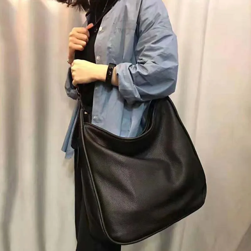 Large Cow Leather Shoulder Bag Women 100% Genuine Leather Crossbody Shoulder Bag Casual Big Vintage Quality Ladies Shopping Bags