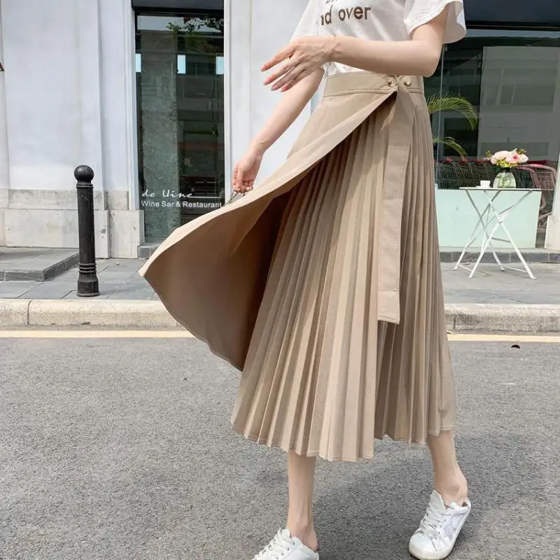 2024 Summer New Simple Solid Color One Piece Irregular Pleated Skirt High Waist Slimming Casual Women Suit Skirt Free Shipping