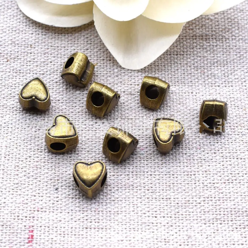 50pcs Antique Silver/Bronze Heavy Heart Slider Spacer Beads Pendant Charm,for Bracelet & Necklace,DIY Accessory Jewellry Making