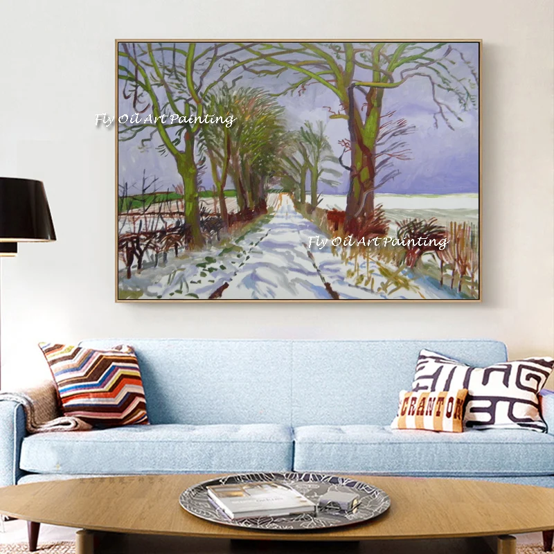 

David Hockney 100% Hand Painted Trees On Roadside Abstract Oil Painting Modern Wall Art Living Room Picture Home Decoration