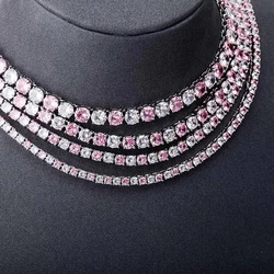 2025 Luxury New Fashion Iced Out Bling Big Carat Round Cut White Pink Cz Tennis Charm Choker Necklaces For Women Wedding Jewelry