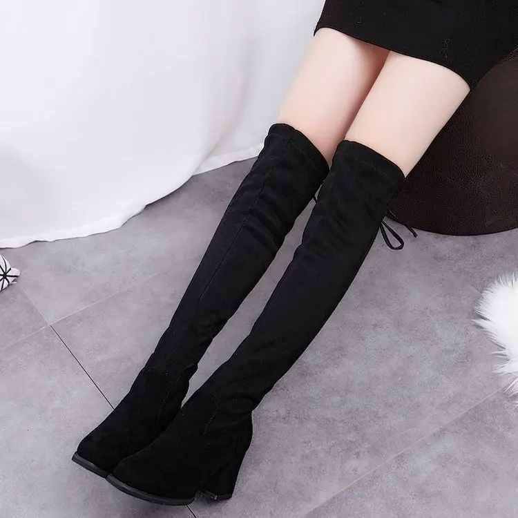 Spring Winter Over The Knee Women Boots Stretch Fabrics High Heel Slip on Shoes Pointed Toe Woman Long Boots women\'s high heels