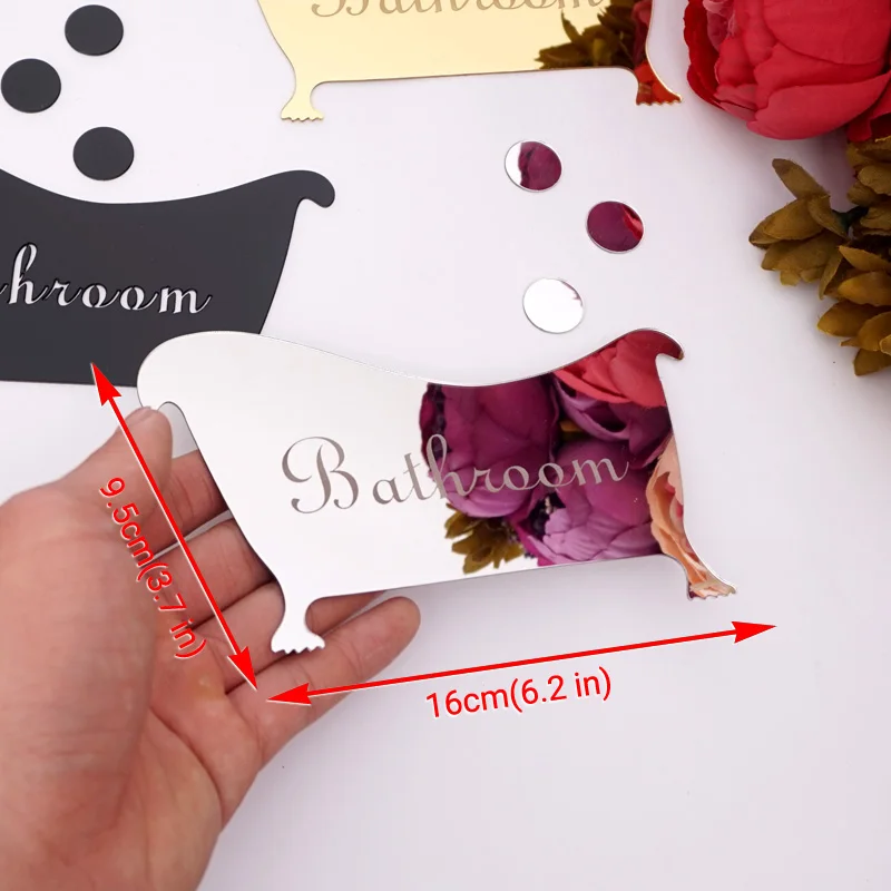 Bathroom Entrance Sign Acrylic Mirror Surface Door / Wall Sticker Shop Home Cafe Hotel Decoration