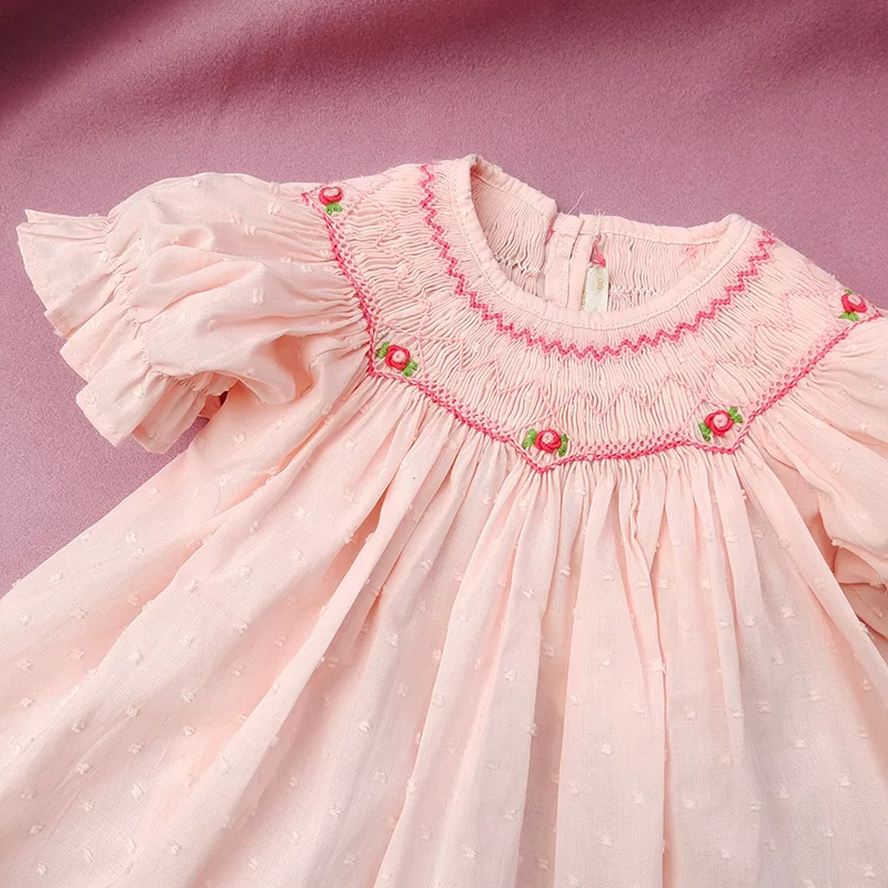 Summer New British Vintage Smaking Mike Cotton Hand-cabled Doll Sweet Dress Princess Charlotte Sleeves Flower Girl Dresses