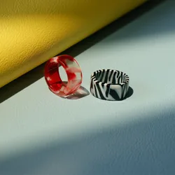 New Vintage Chic trasparente Zebra Stripes Pattern Rings anelli rotondi in resina acrilica semplice per le donne gioielli Punk regali per feste