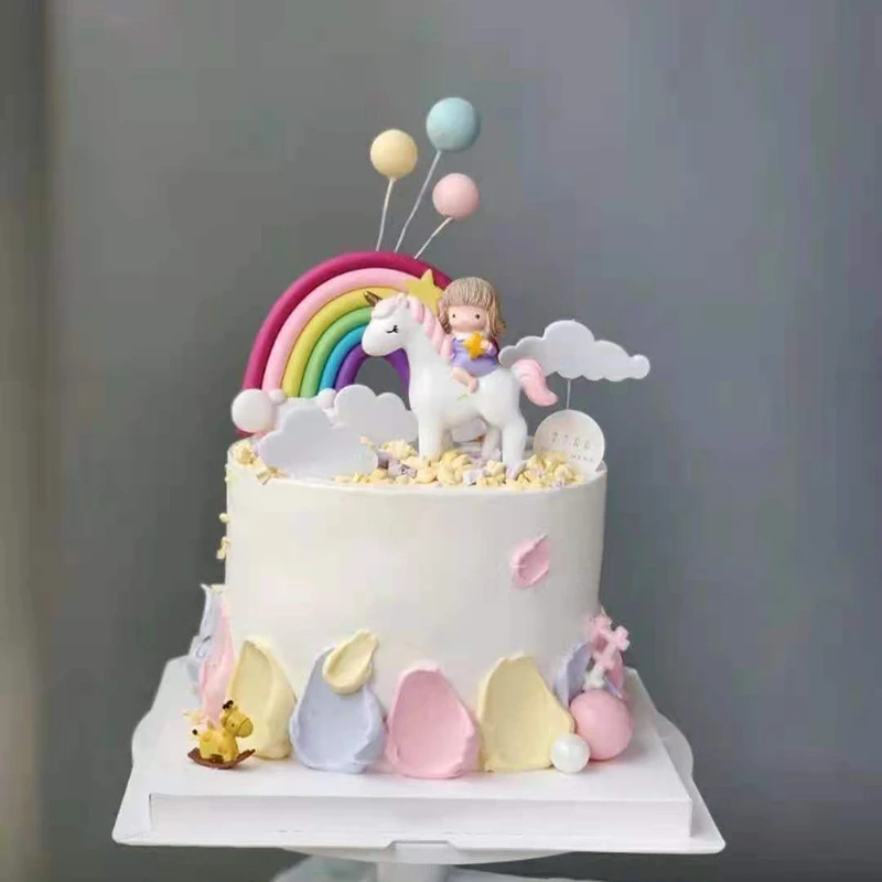 Adorno de pastel de paja con alas de arco iris y nubes para niña, de feliz cumpleaños decoración de fiesta, suministros para hornear, postre de Baby Shower, regalo de amor