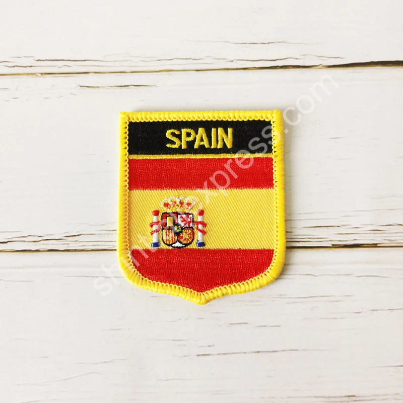 Spain National Flag Embroidery Patches Badge Shield And Square Shape Pin One Set On The Cloth Armband Backpack Decoration Gifts