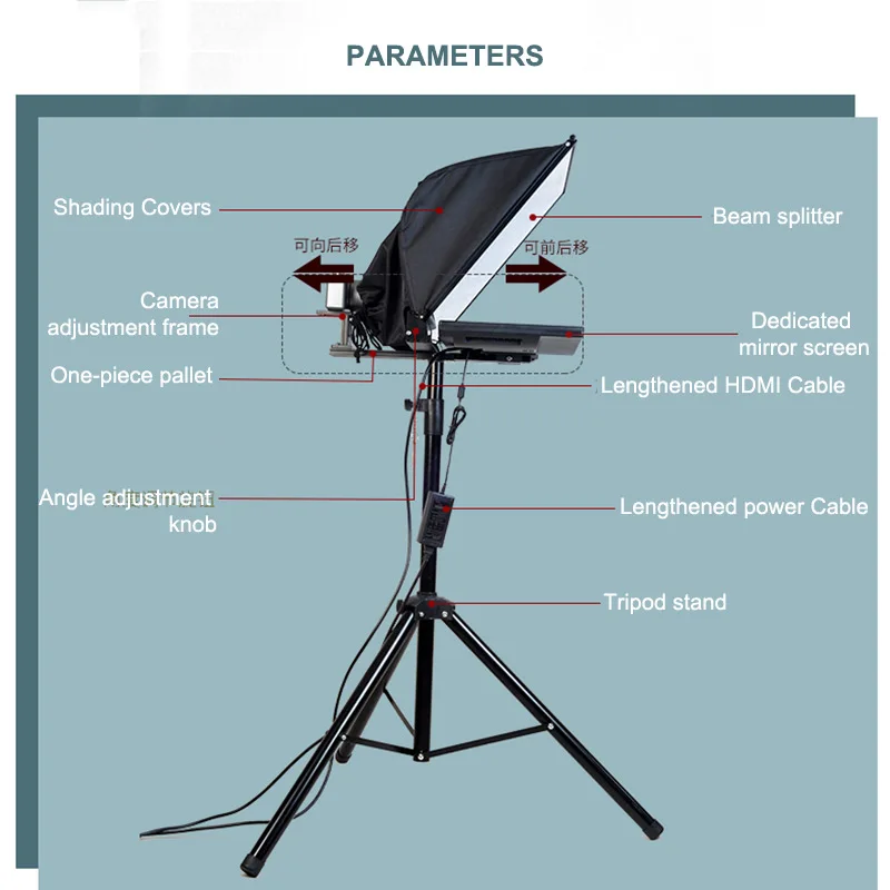 20 inch Portable Foldable Teleprompter for News Interview Conference Speech Studio Dedicated Teleprompter Speech Reader Prompter