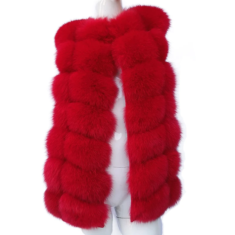 Natural Fox Fur Vest women high quality fashion Coat female Leather Coats fluffy Vest Waistcoat Long Jacket