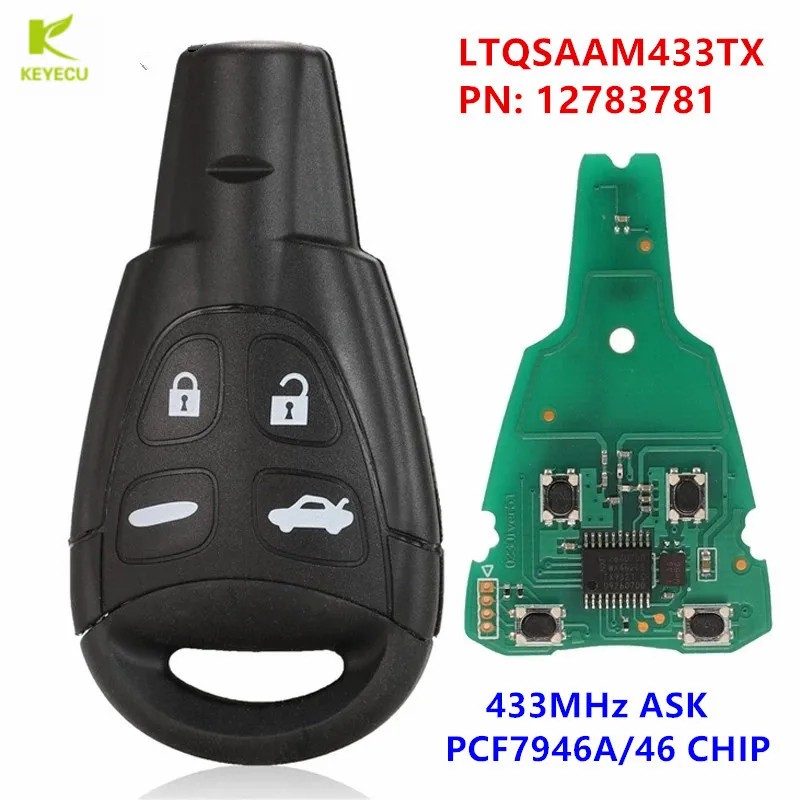 

KEYECU Replacement Uncut Remote Key Fob 433Mhz PCF7946AT for SAAB 9-3 2003-2011 9-5 2003-2007 PN: 12783781 FCC ID: LTQSAAM433TX