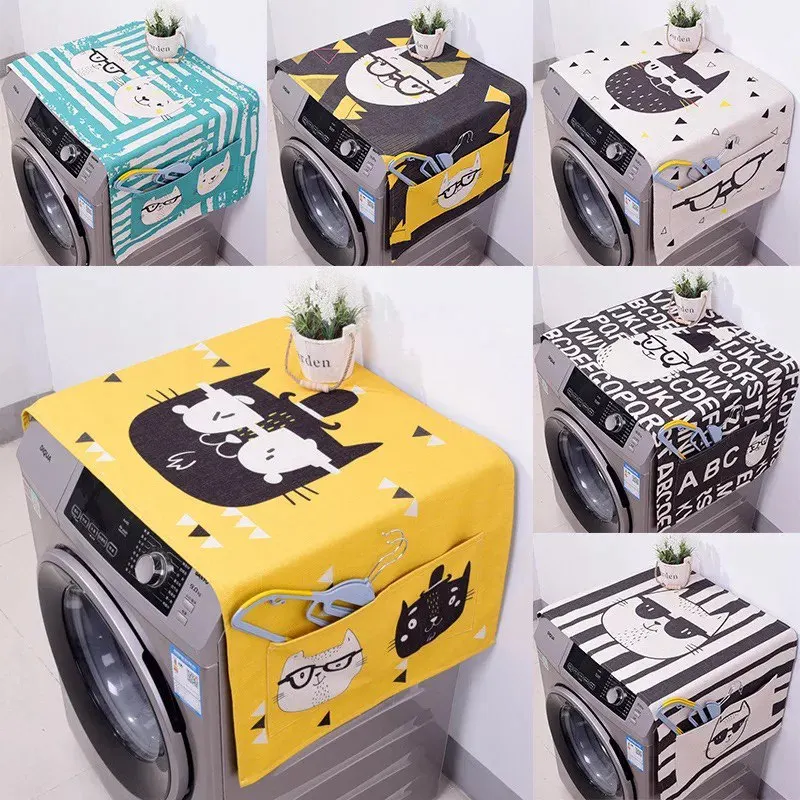 

Cartoon Cat Drum Washing Machine Dust Cover Front Loading Fridge Covers organizer Microwave Oven Dust Cover Refrigerator Cover