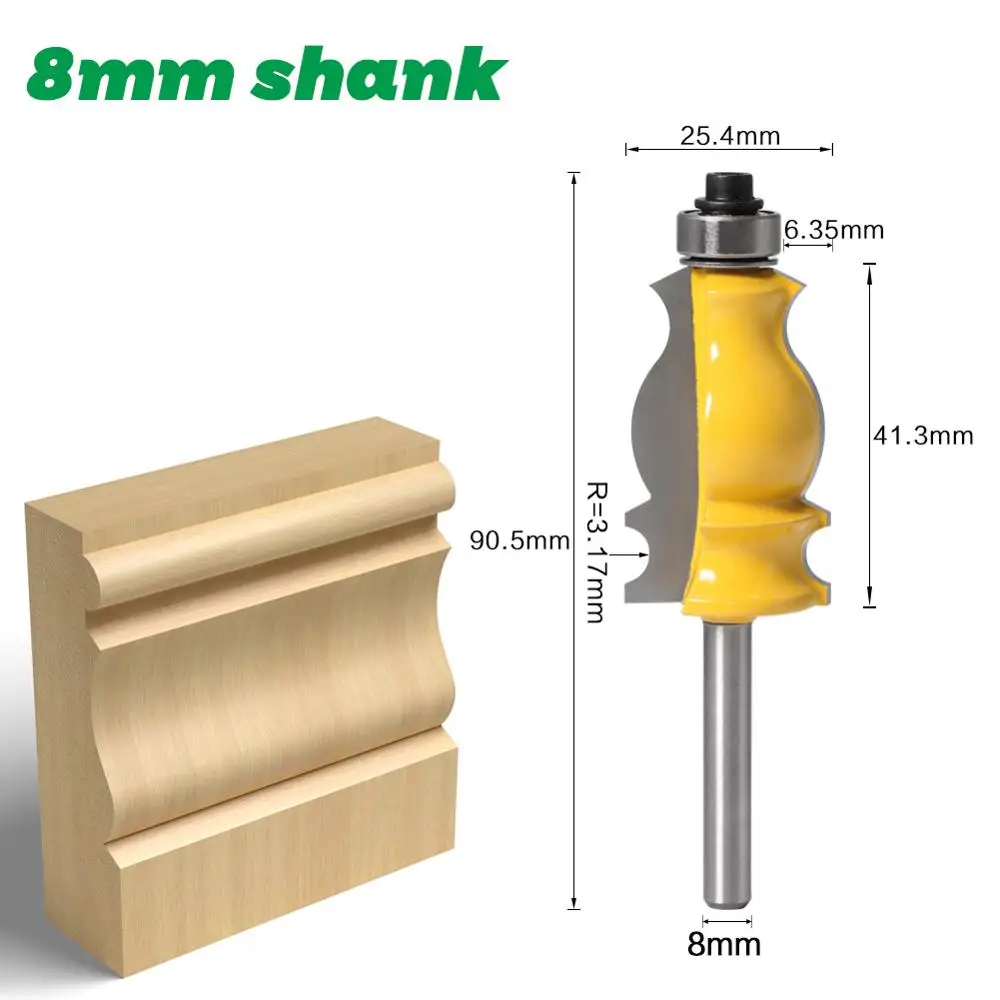 1PC 8mm 6mm Shank Architectural Cemented Carbide Molding Router Bit Trimming Wood Milling Cutter for Woodwork Cutter Power Tools