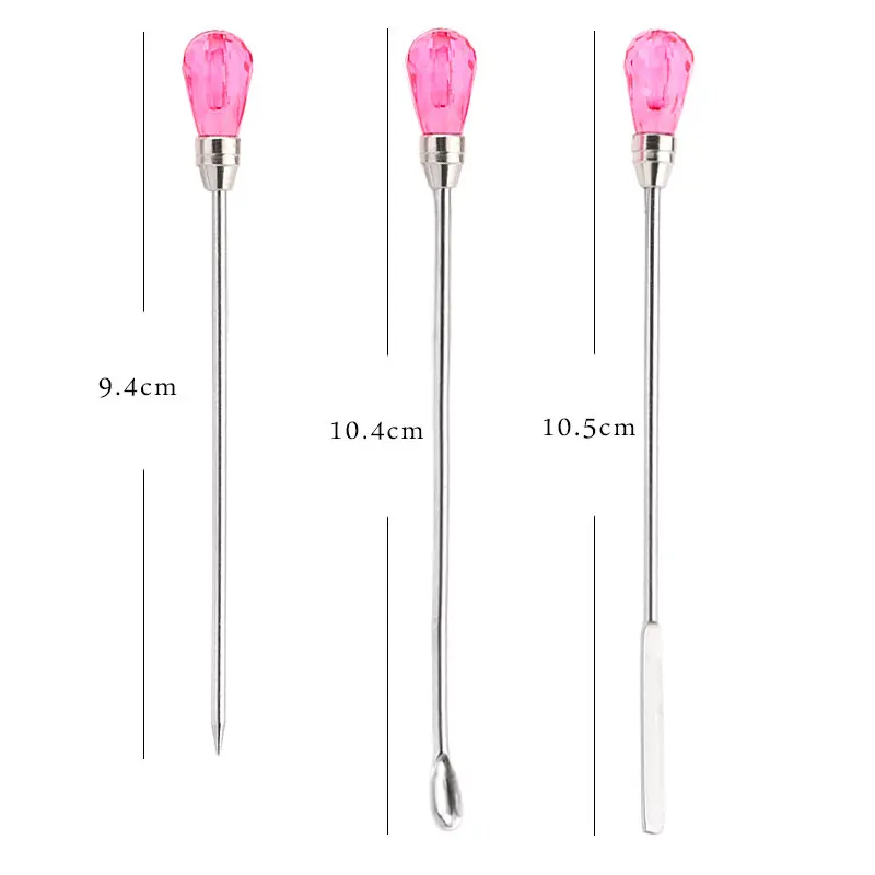 3PCS Poke Needle Digging Power Spoon Stir Bar Tool Set For Professional Silicone UV Glue Resin Mold Epoxy Jewelry Making Tools