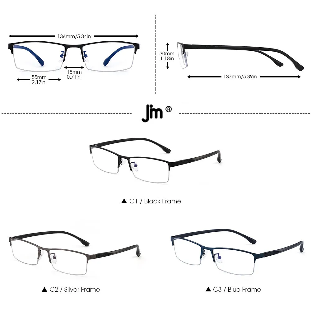 JM Men Women TR90 Elastic Computer Blue Light Glasses Frame Semi-Rimless Clear Anti Blue Light Glasses